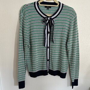 J. Crew Textured Lady Bow Cardigan Navy, Green and White Size XXL